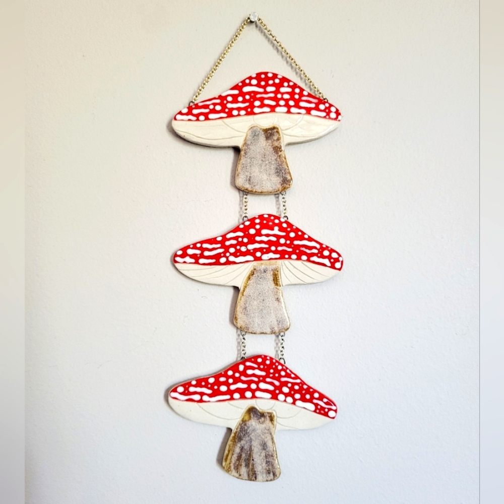 Ceramic Mushroom Fairycore Wall Hanging Art Boho Cottagecore Decor Handmade